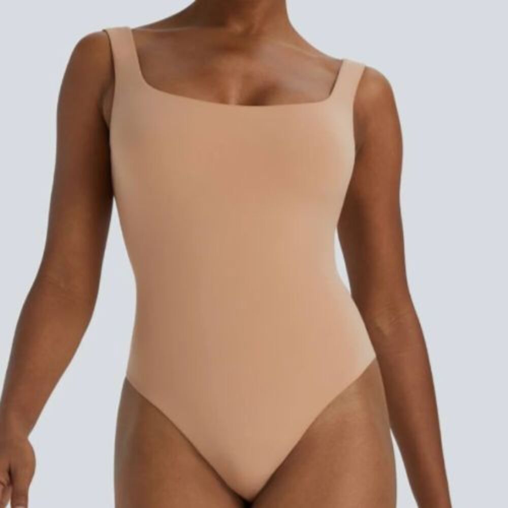 Halara High Stretch Square Neck Thong Bodysuit Maple Sugar Size Medium